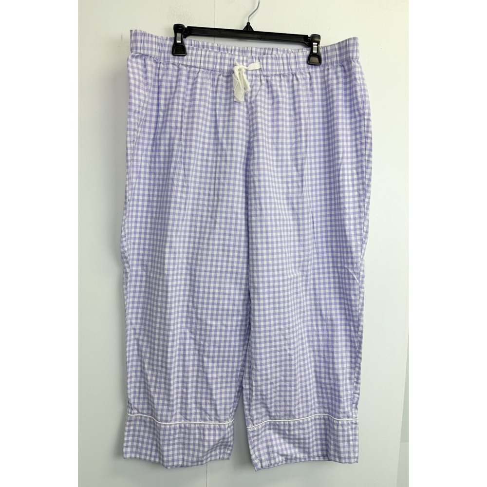 Lands End Crop Pajama Pants Womens Size 1X Purple Cotton Drawstring Lightweight